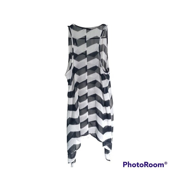 Madison Paige Chevron Stripe Mesh Tank-Medium-Oversized-Handkercheif Hem-Sheer - Picture 2 of 5